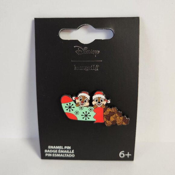 Loungefly Disney Chip N Dale Pin Christmas Stocking Acorns Enamel Pin 2025 New - Picture 1 of 5